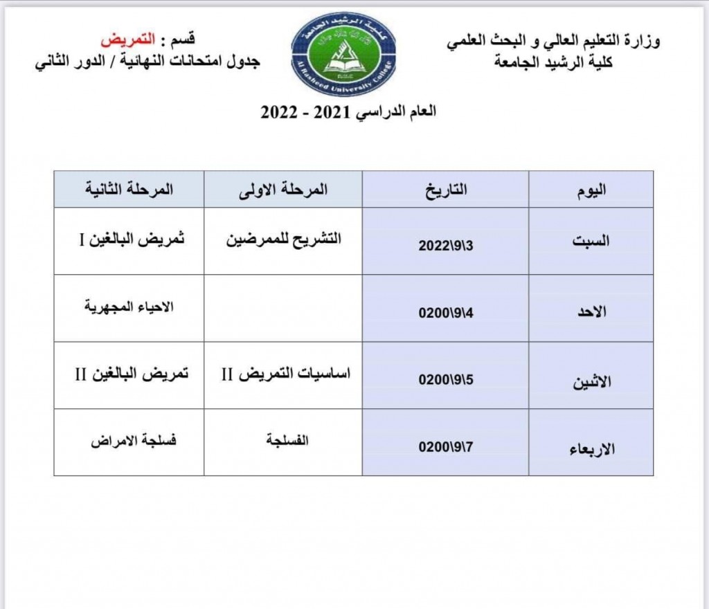 جداول الامتحانات النهائية للدور الثاني 