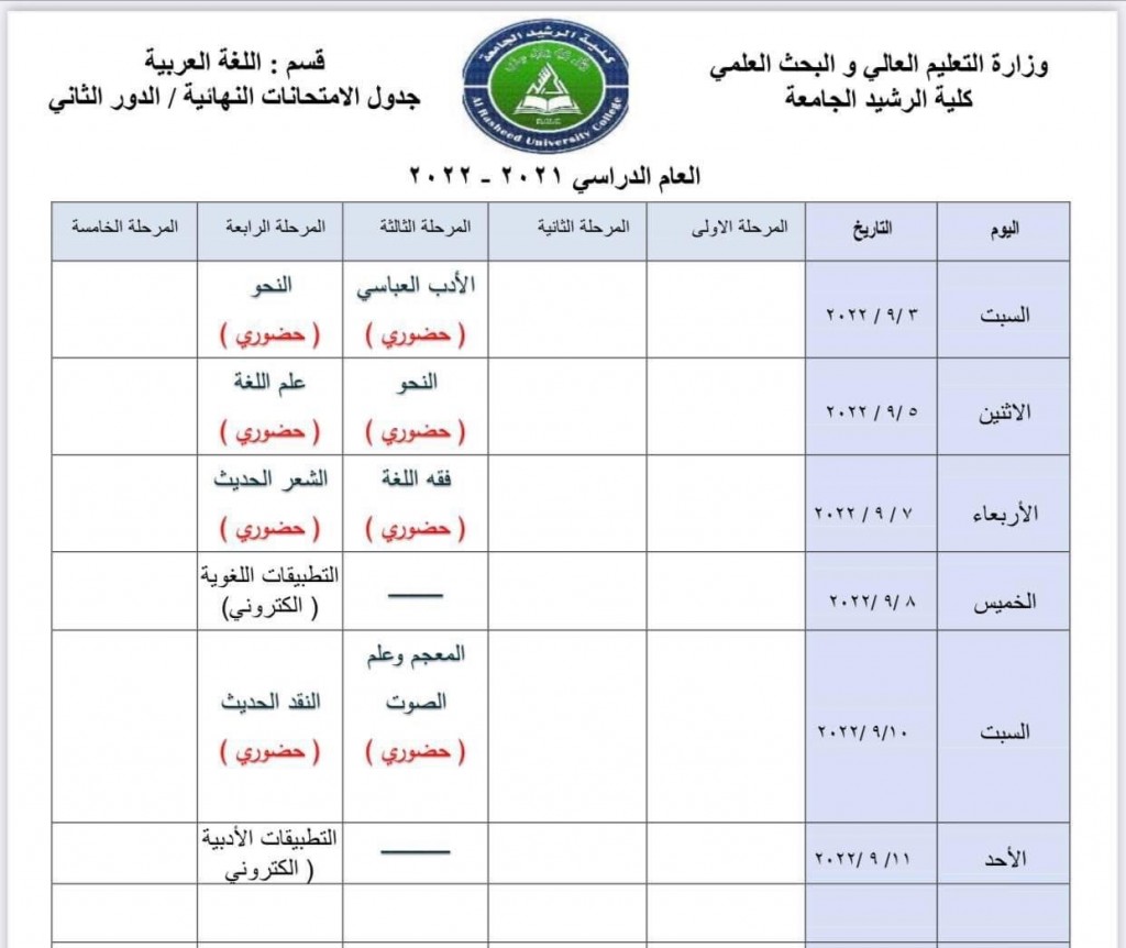 جداول الامتحانات النهائية للدور الثاني 